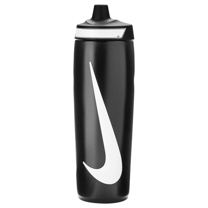 Nike Refuel 32oz water bottle in black with white accents, featuring a sleek design and durable construction for active use.