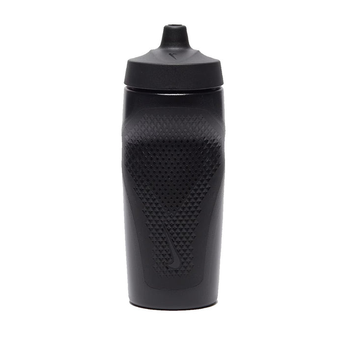 Nike Refuel Bottle Grip 18oz water bottle in black with white accents, designed for easy grip and hydration.
