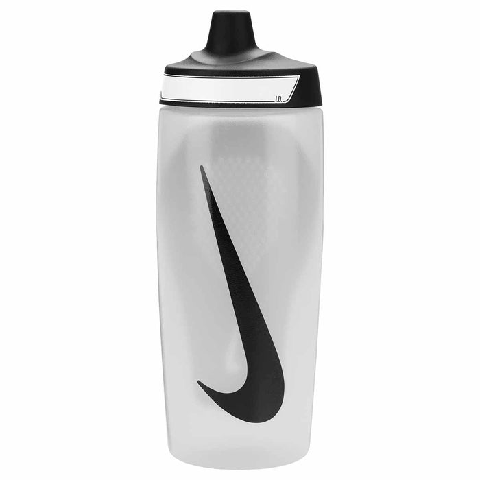 Nike Refuel Bottle Grip 18oz water bottle in natural, black, and black with grip features, designed for hydration and active use.