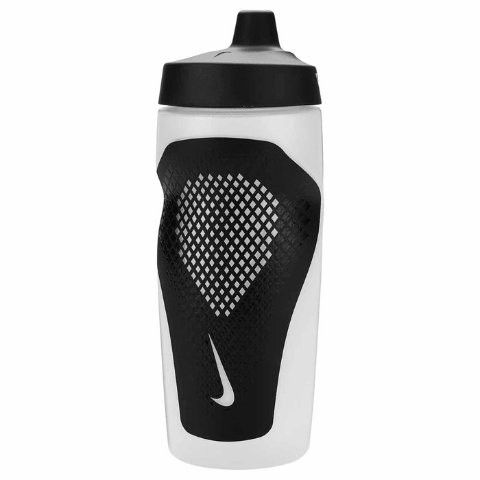 Nike Refuel Bottle Grip 18oz water bottle in natural, black, and black with grip design and durable construction.