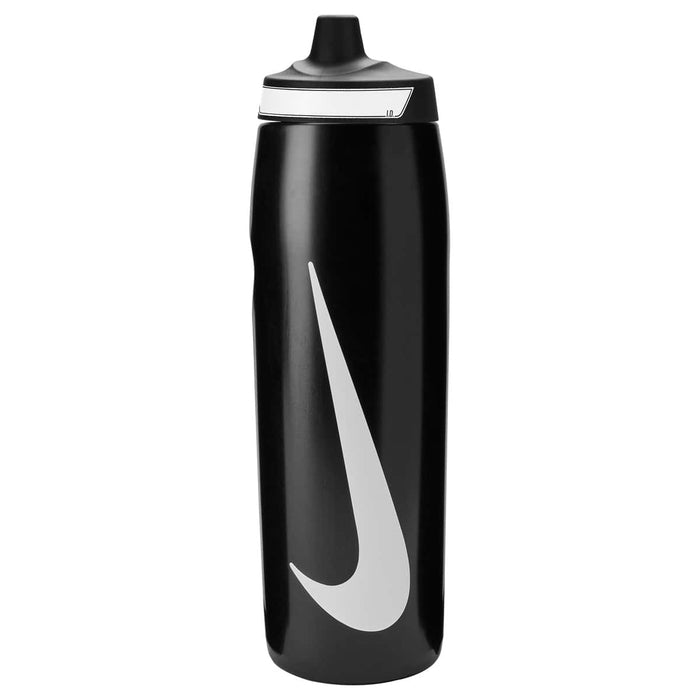 Nike Refuel Bottle Grip 32oz water bottle in black with white accents, featuring a textured grip for easy handling.