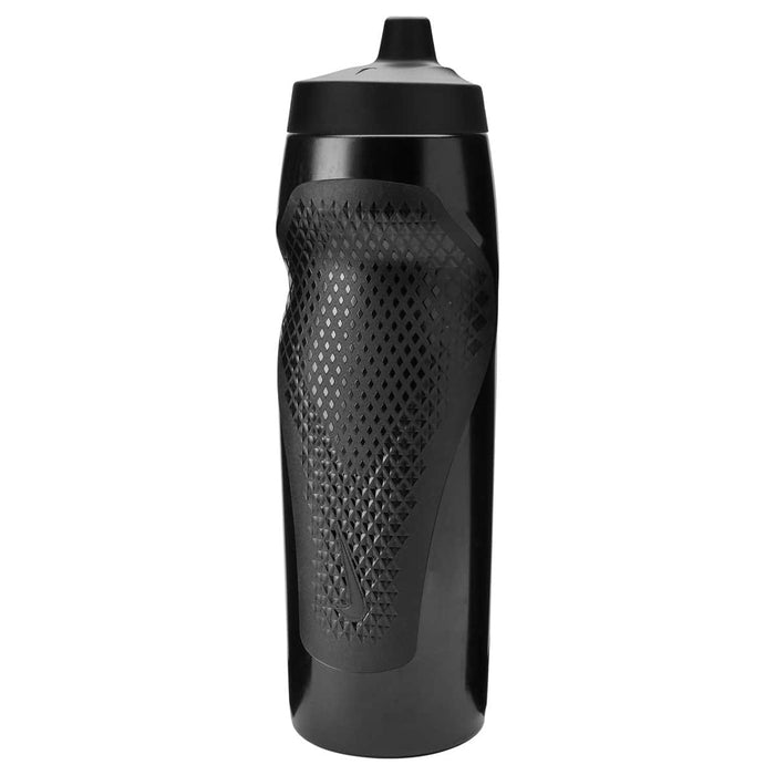 Nike Refuel Bottle Grip 32oz water bottle in black and white with textured grip for easy carrying.