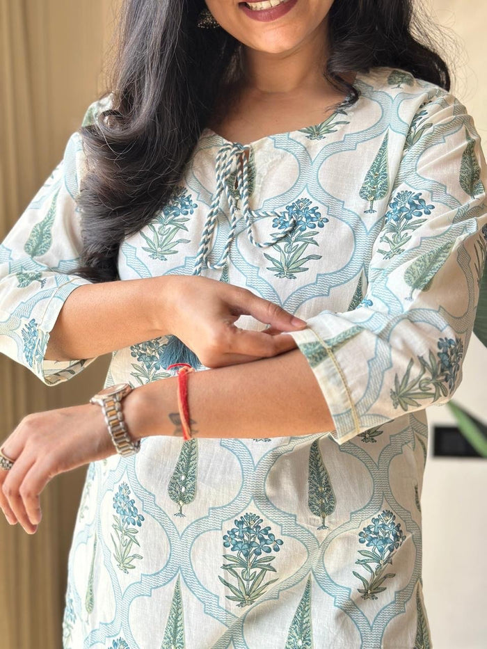 Ria Printed Pure Cotton Set- Blue