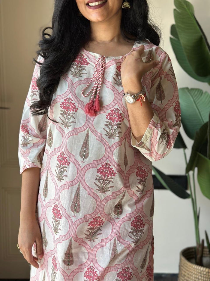 Ria Printed Pure Cotton Set- Pink