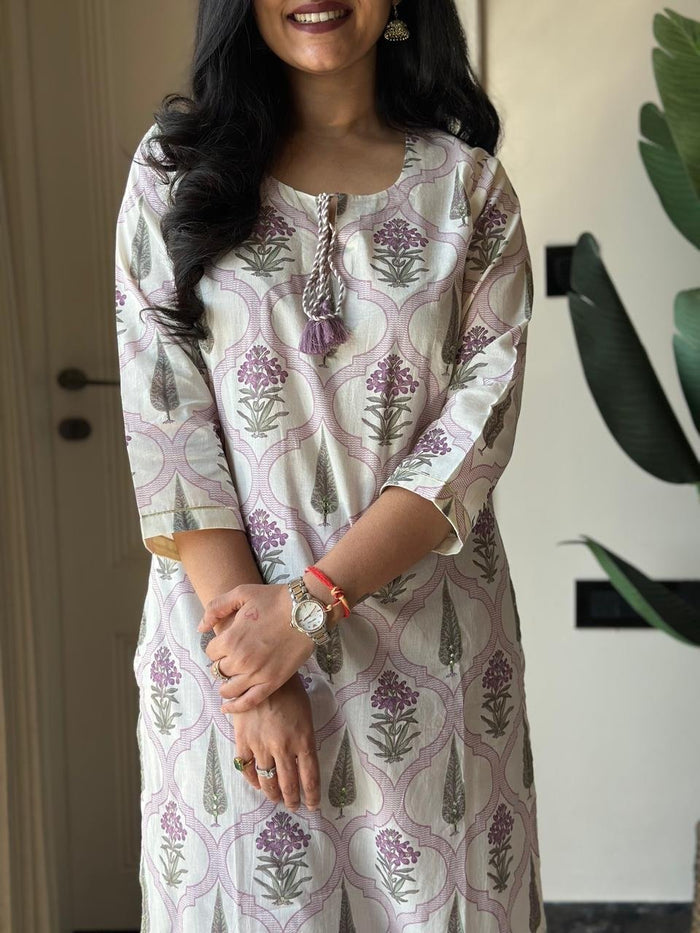 Ria Printed Pure Cotton Set- Purple