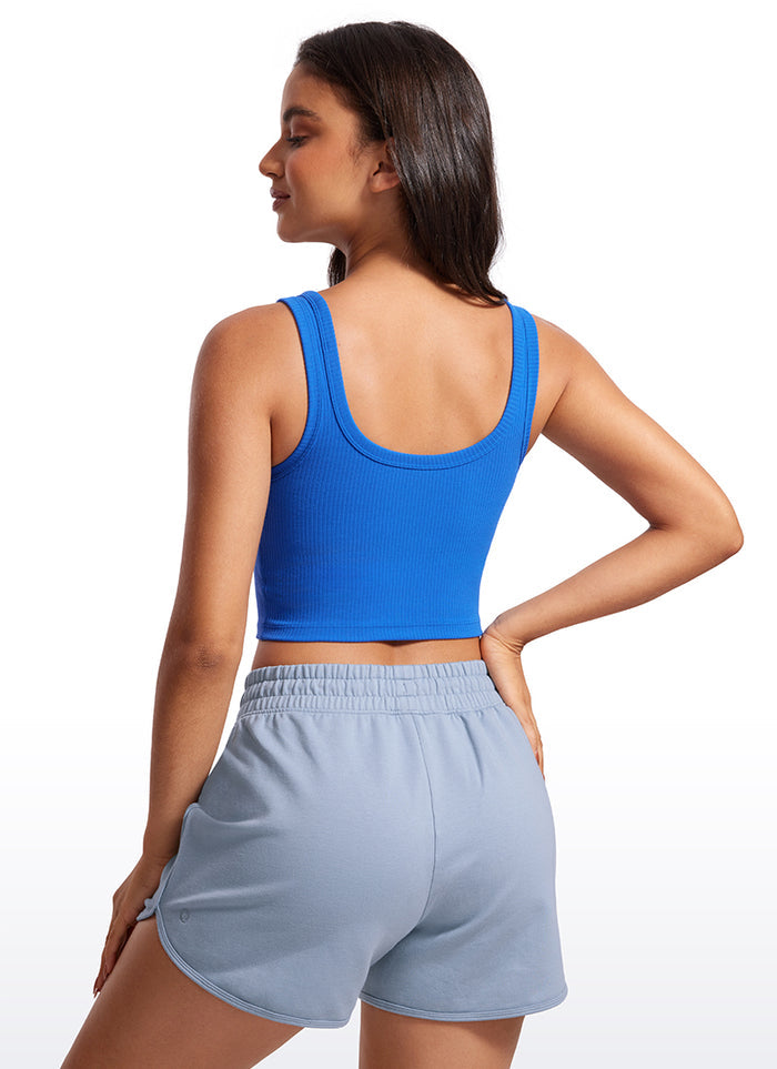 CRZ YOGA Women Longline U Neck Medium Impact Ribbed Sports Bras Sparkle Blue