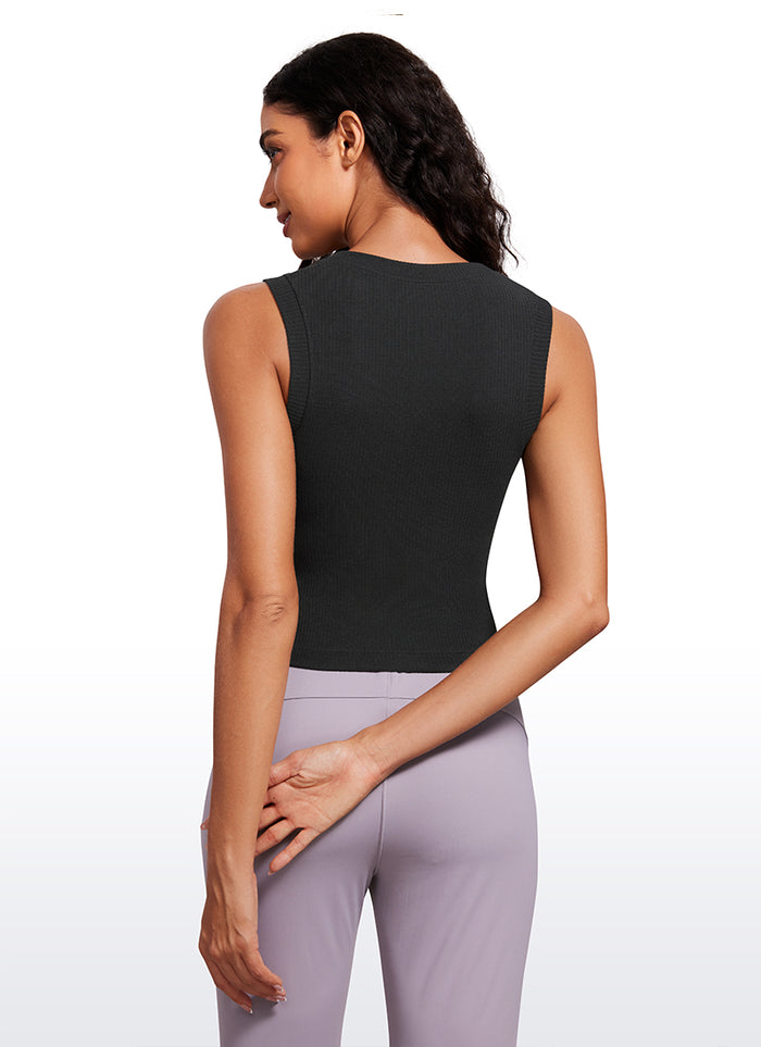 CRZ YOGA Women's Yoga Tight Fit Ribbed Tank high Neck Waist Length Black