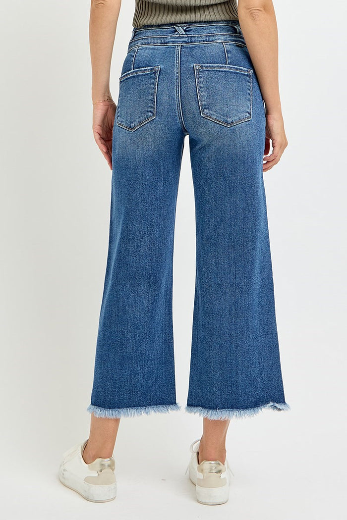 Risen - High Rise Double Band Crop Jean - Dark Wash