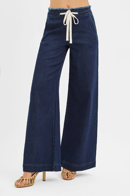 Risen - Mid Rise Wide Leg Pant with Drawstring