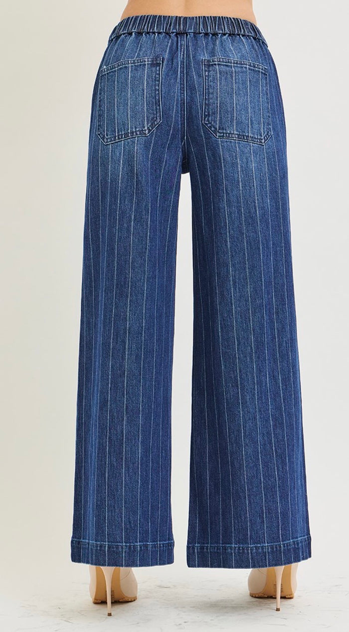 Risen - Slouchy Wide Stripe Jeans with Drawstring Waist