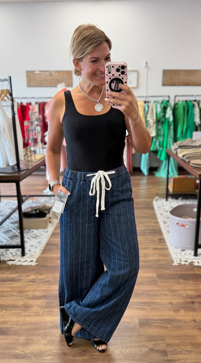 Risen - Slouchy Wide Stripe Jeans with Drawstring Waist
