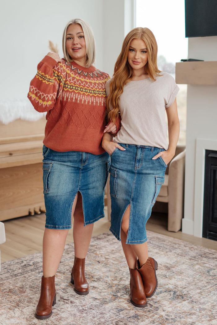 RISEN High Waist Always Be There Cargo Denim Skirt