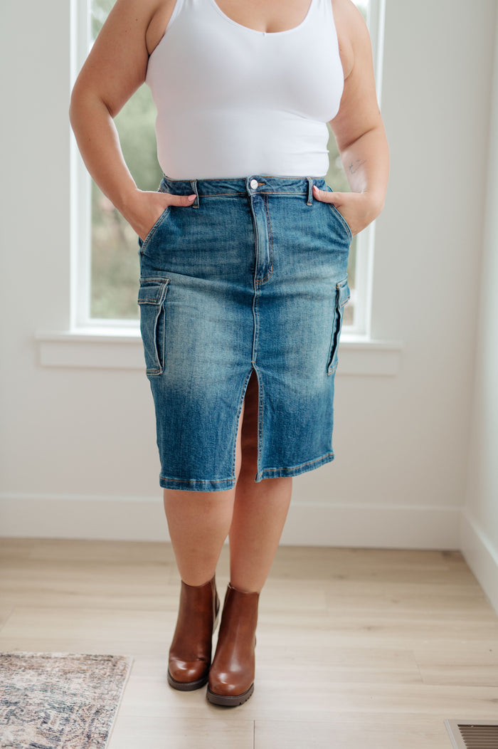 RISEN High Waist Always Be There Cargo Denim Skirt