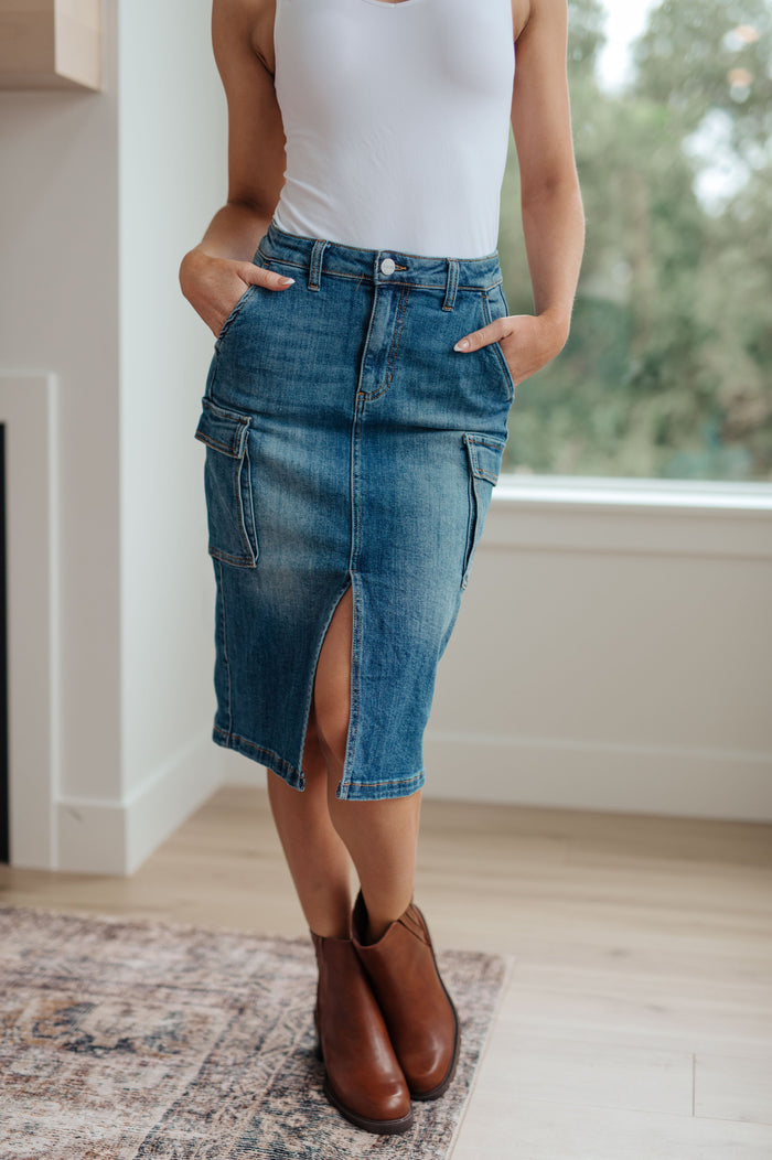 RISEN High Waist Always Be There Cargo Denim Skirt