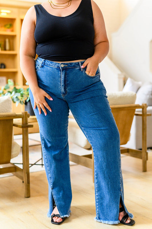 RISEN High Waist Split Hem Straight Leg Jeans