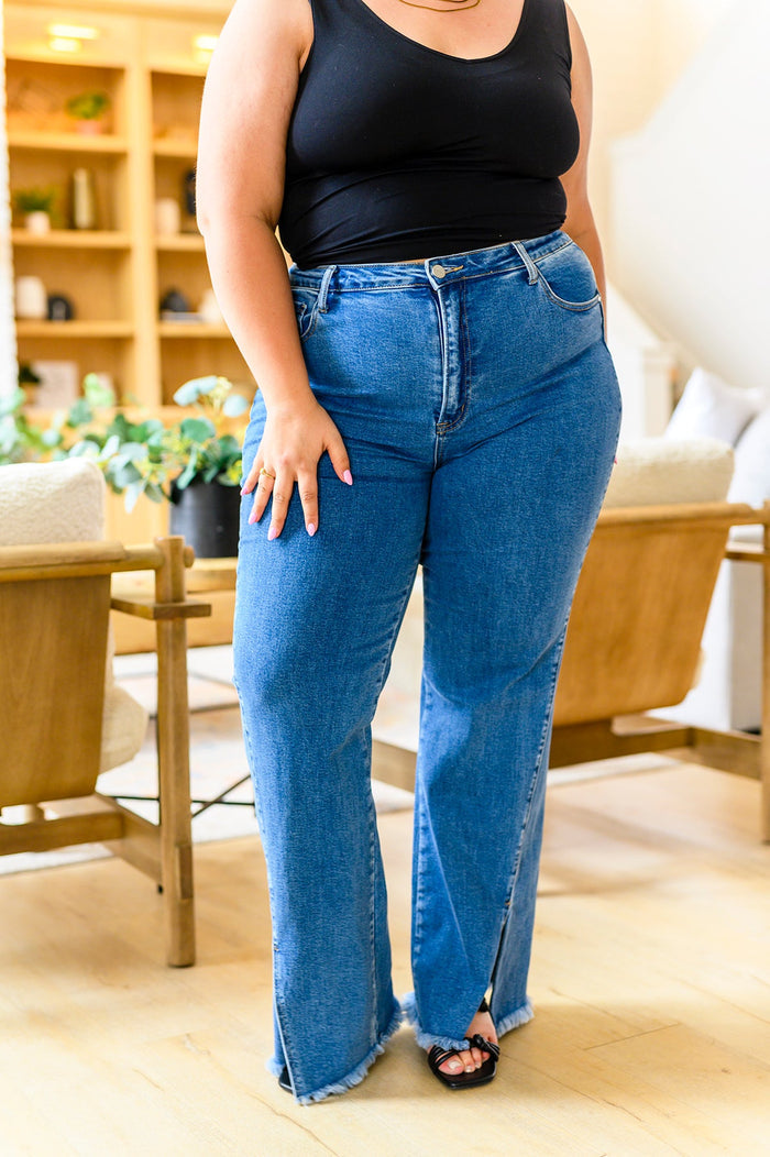 RISEN High Waist Split Hem Straight Leg Jeans