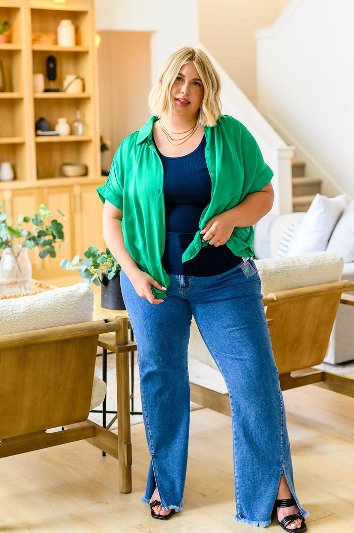 RISEN High Waist Split Hem Straight Leg Jeans