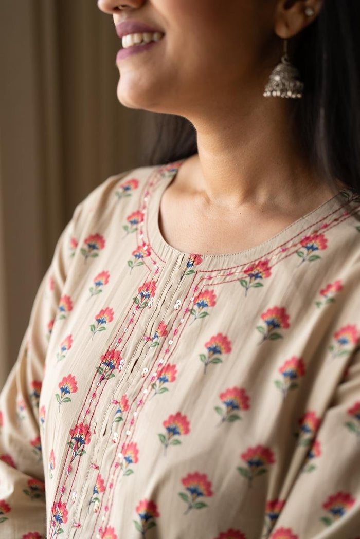 Rusha Cotton Straight Kurta- Nude