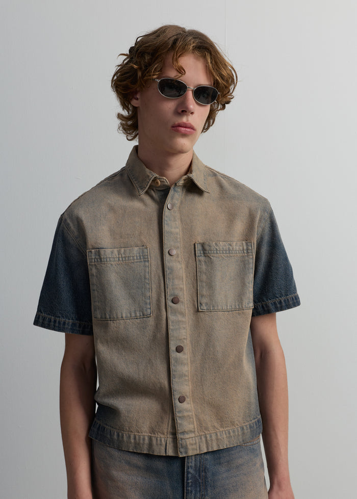 RUST FADE SHORT-SLEEVE DENIM SHIRT
