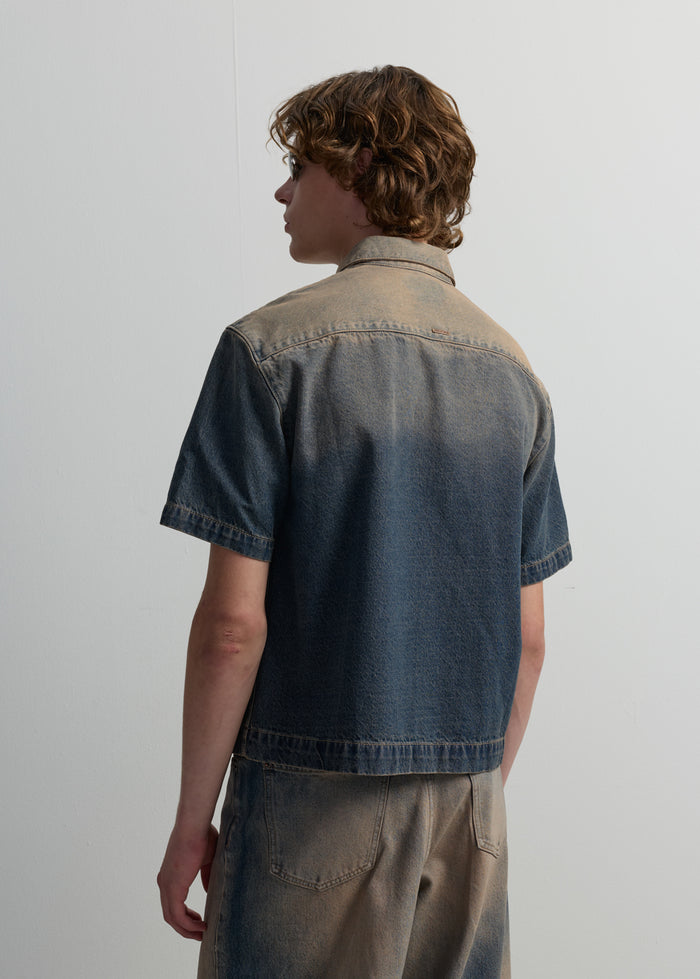 RUST FADE SHORT-SLEEVE DENIM SHIRT