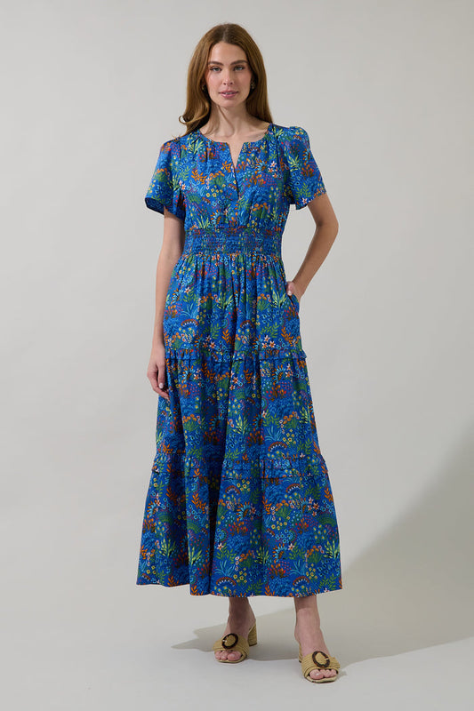 Ruya Floral Palmer Poplin Tiered Maxi Dress