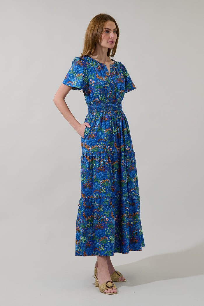 Ruya Floral Palmer Poplin Tiered Maxi Dress