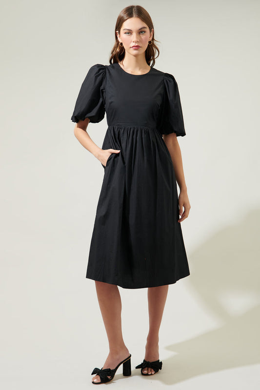 Rye Poplin Puff Sleeve Midi Dress