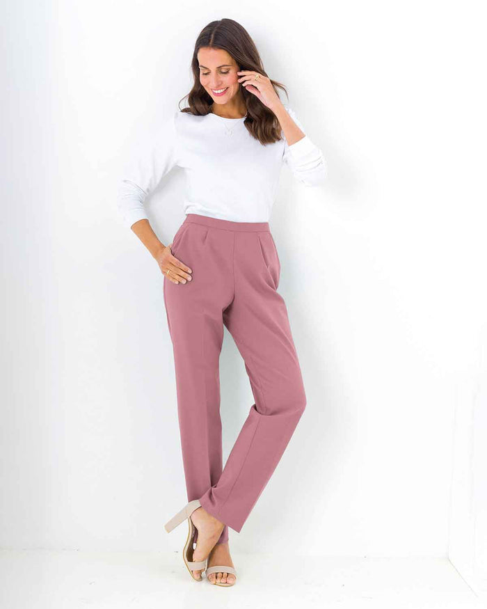 Sandown Pull On Trousers - Dusky Rose - The Classic Boutique