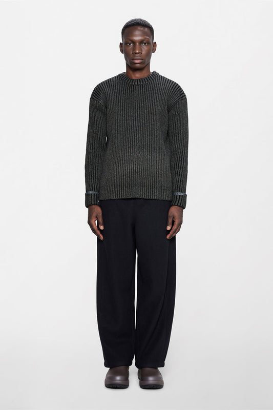 RAINS Sapa Knit Crew Neck Dark Grey / Black Long Sleeve