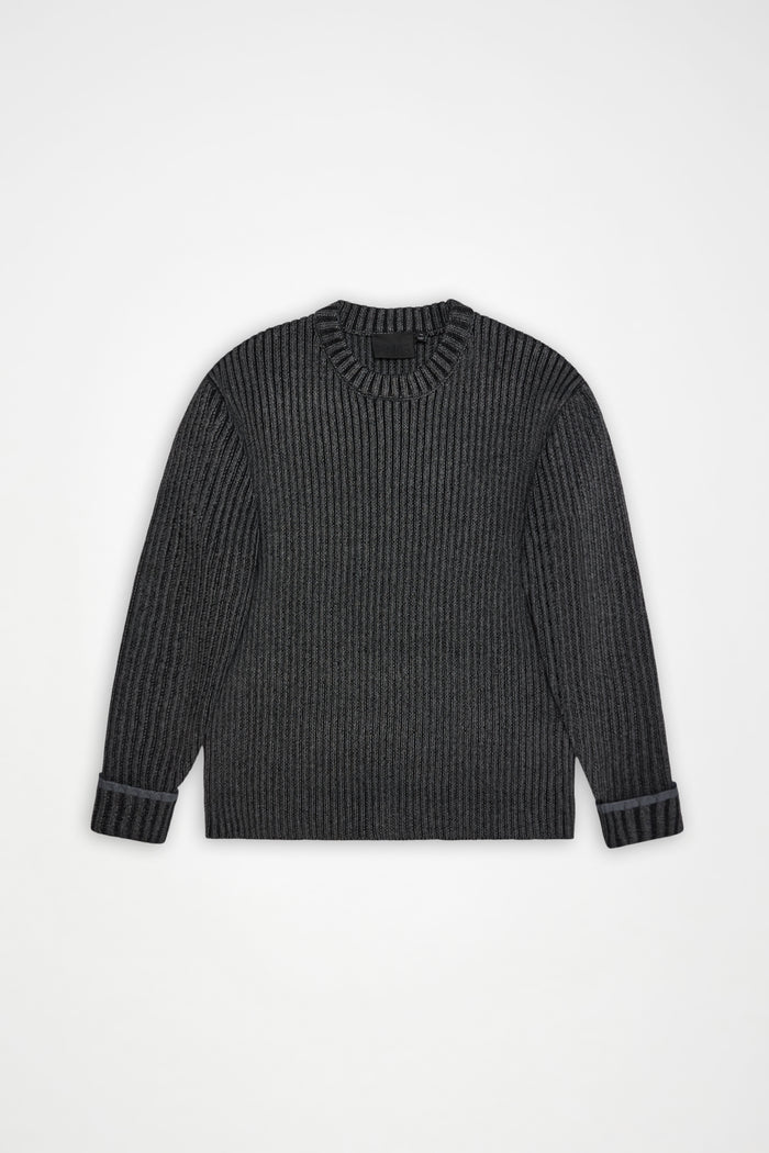 RAINS Sapa Knit Crew Neck Dark Grey / Black Long Sleeve