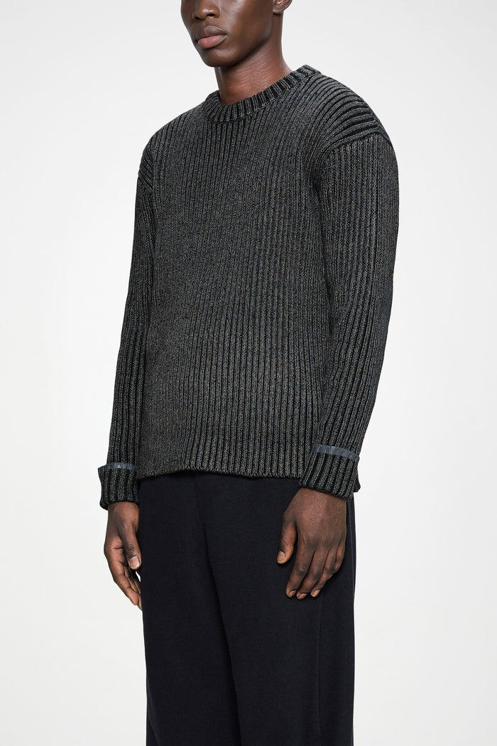 RAINS Sapa Knit Crew Neck Dark Grey / Black Long Sleeve