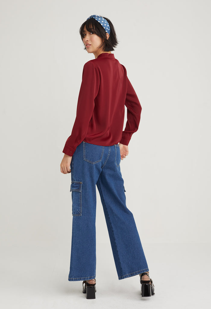 Satin Neck Accent Blouse