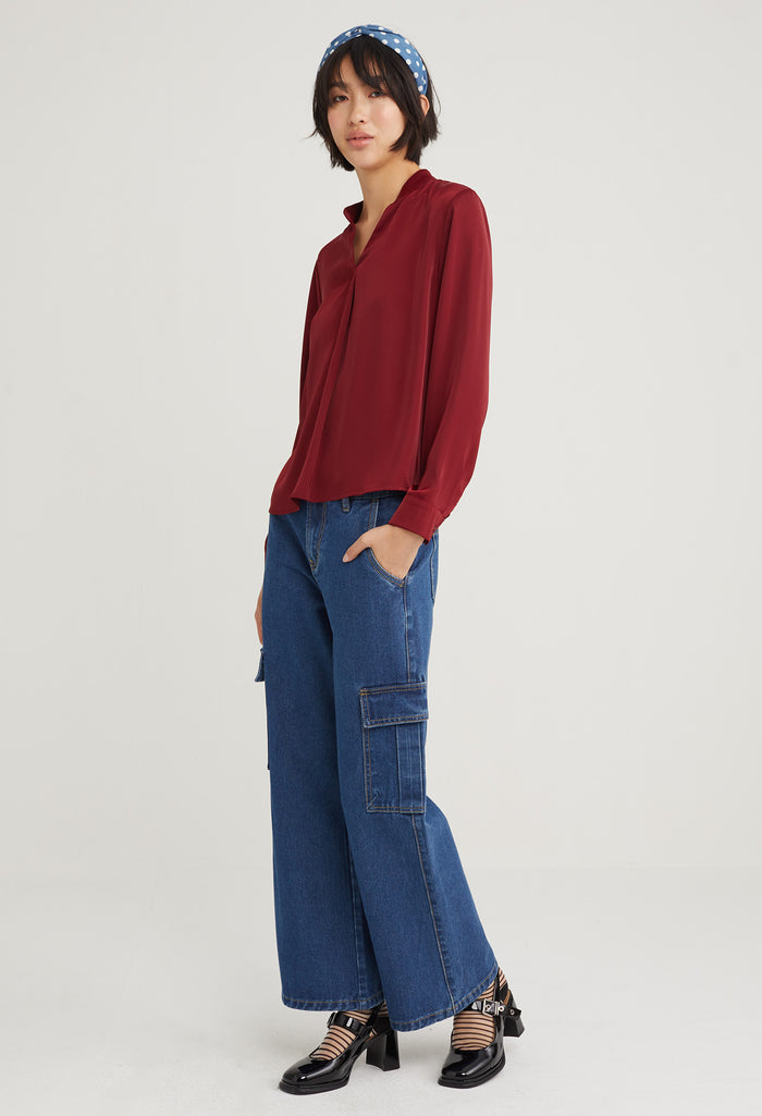 Satin Neck Accent Blouse