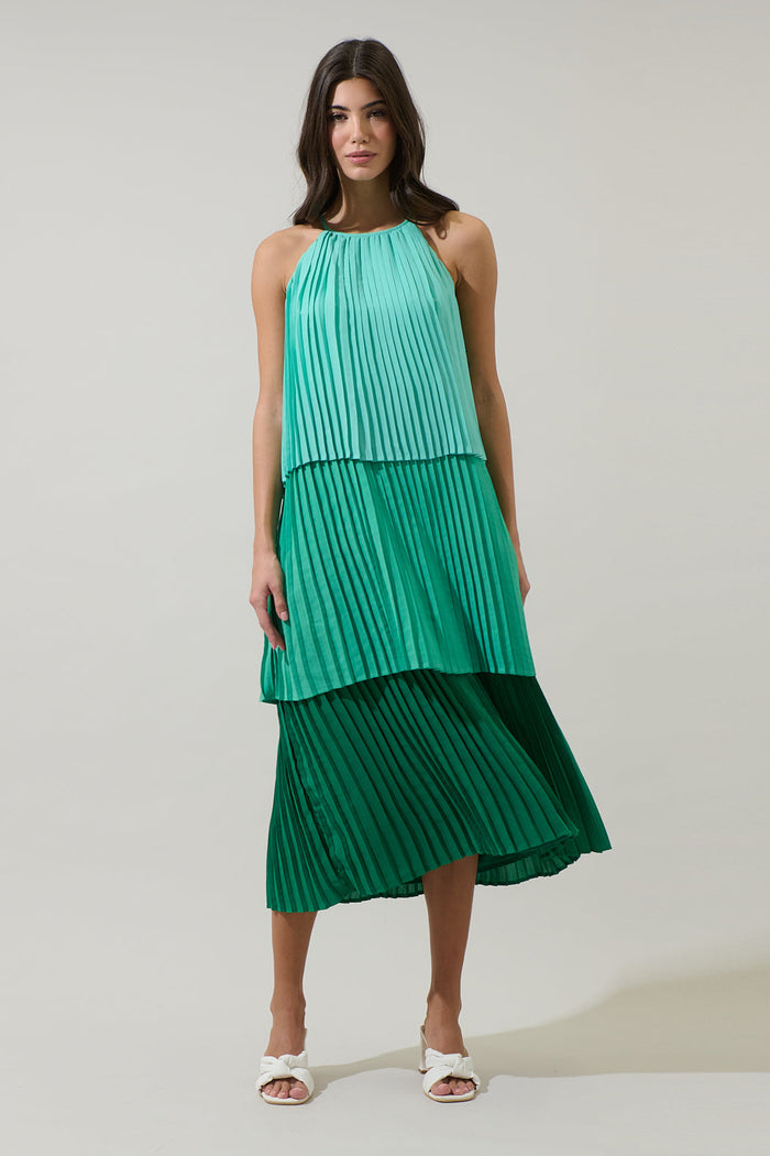 Sealy Pleated Tiered Midi Dress