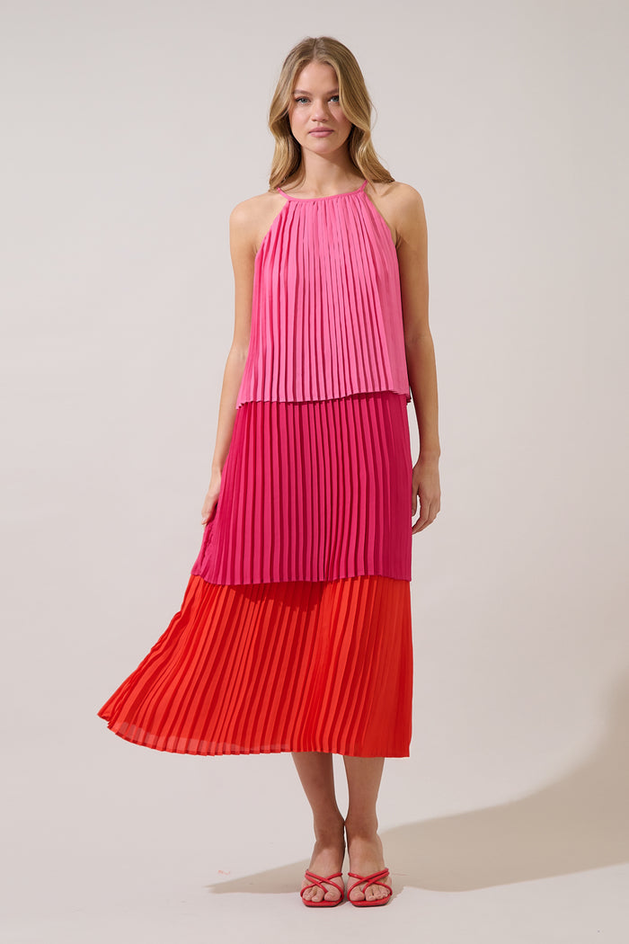 Sealy Pleated Tiered Midi Dress