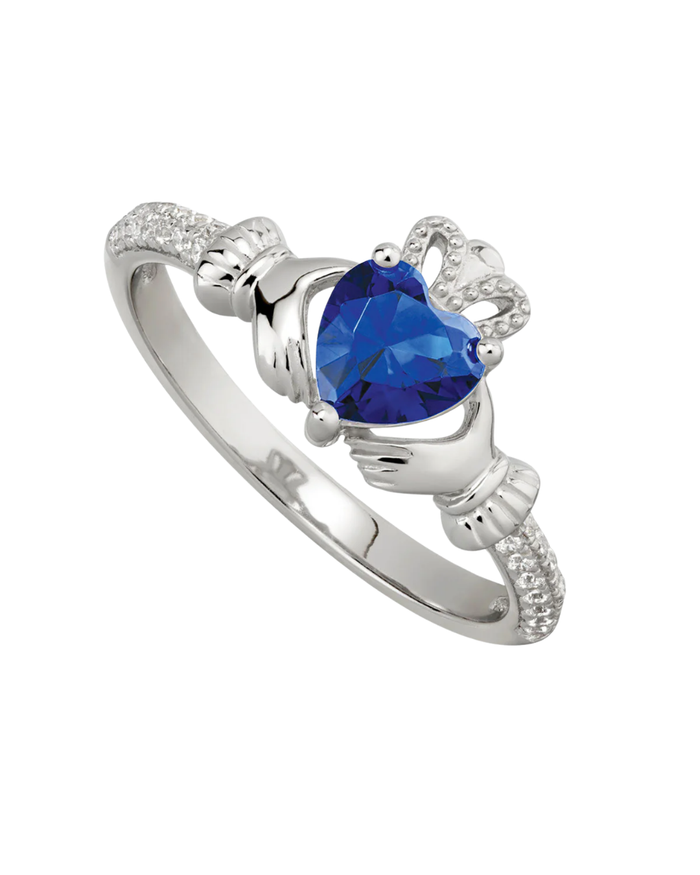 September Birthstone Sapphire Sterling Silver Claddagh Ring
