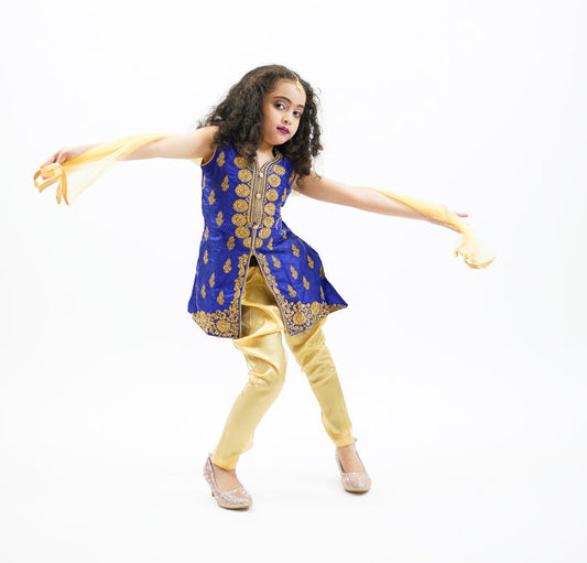 Silk Egyptian Blue Embroidered Girl's Salwar Suit