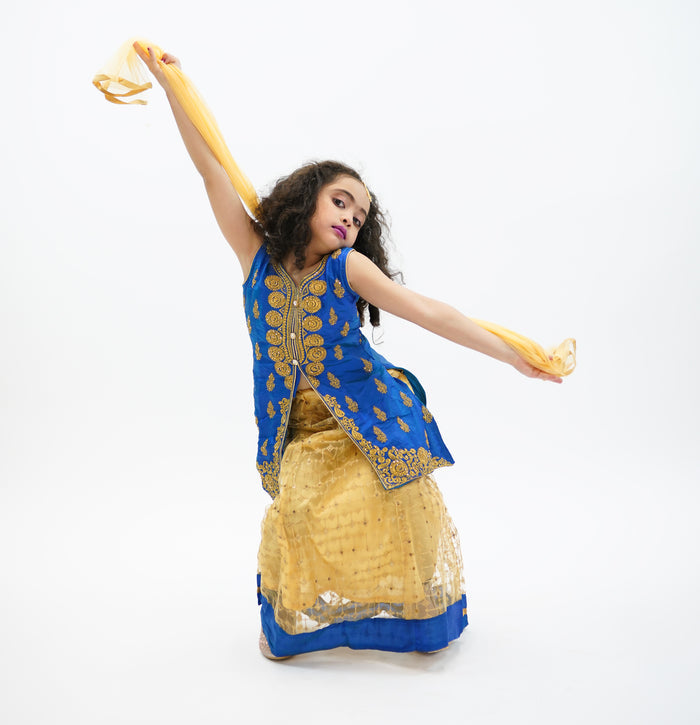 Silk Embroidered Light Cobalt Blue Kids Lehenga Set