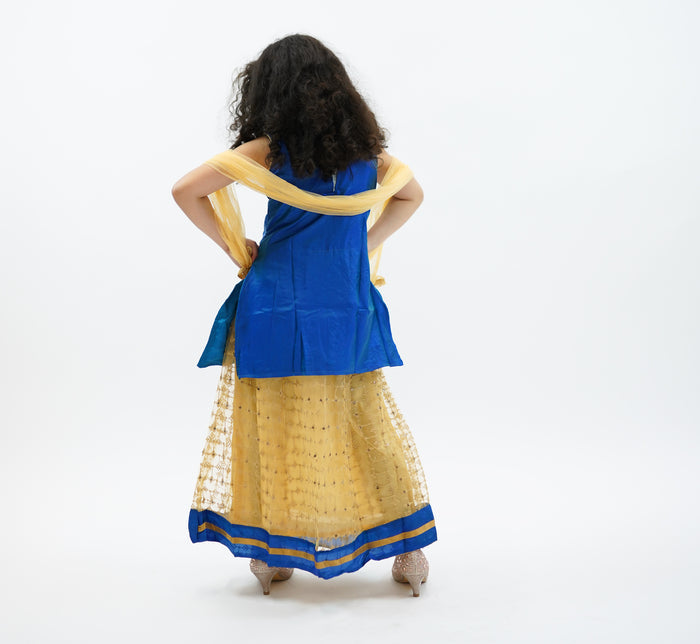 Silk Embroidered Light Cobalt Blue Kids Lehenga Set