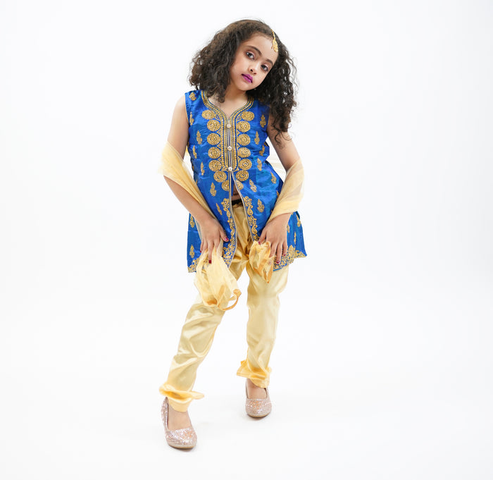 Silk Light Cobalt Blue Embroidered Girl's Salwar Suit