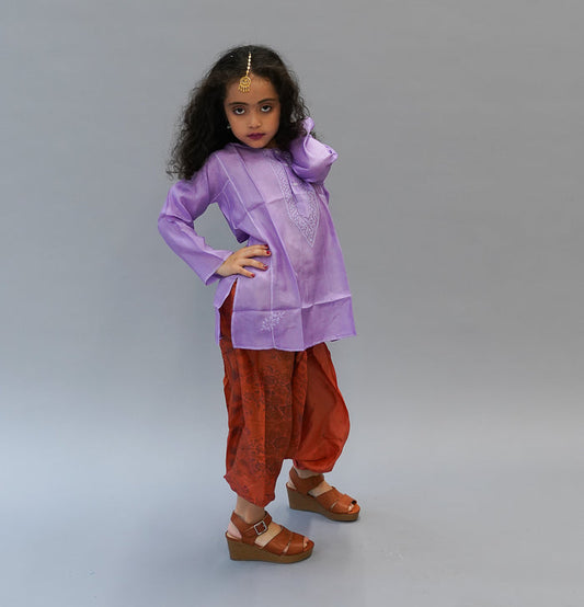 Silk Lilac Purple Embroidered Kurti / Tunic
