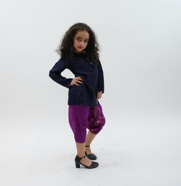 Silk Oxford Blue Embroidered Kurti / Tunic