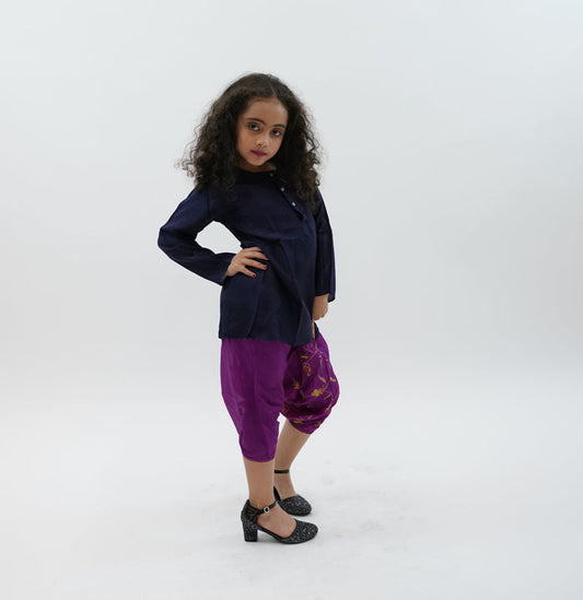 Silk Oxford Blue Embroidered Kurti / Tunic