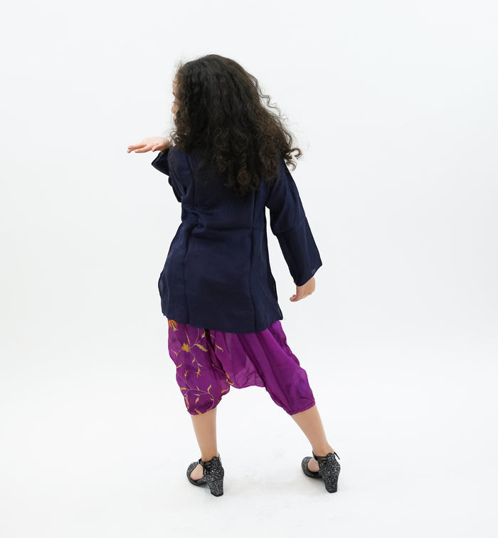 Silk Oxford Blue Embroidered Kurti / Tunic