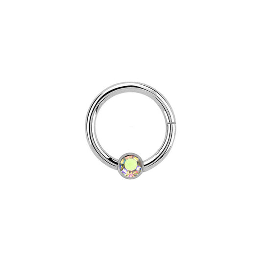 Silver Surgical Steel Aurora Borealis Hinged Ring 8mm / Silver / Surgical Steel Hinged Ring