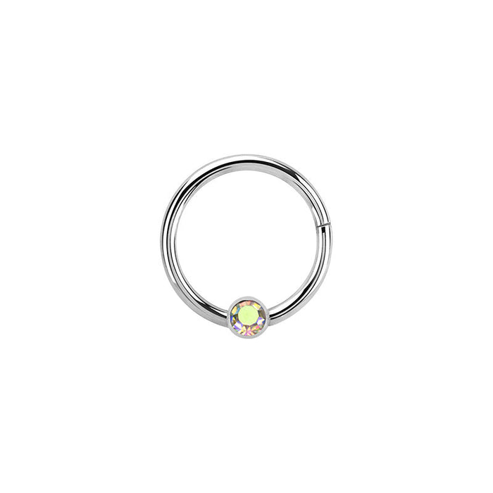 Silver Surgical Steel Aurora Borealis Hinged Ring 10mm / Silver / Surgical Steel Hinged Ring
