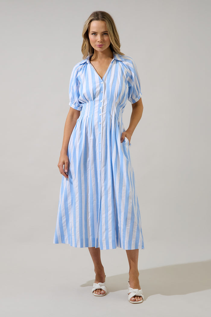Silvie Pleated Midi Dress Fays Stripe