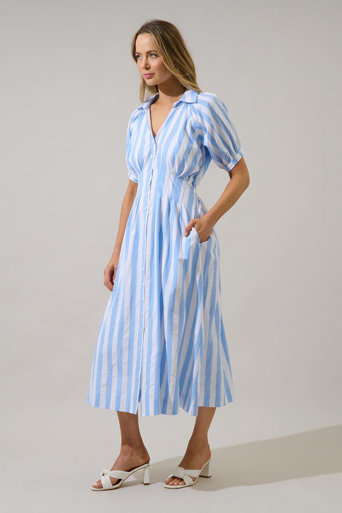 Silvie Pleated Midi Dress Fays Stripe