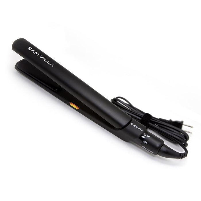 9-foot swivel cord on Sam Villa SLEEKR Professional Flat Iron for flexible salon use.”