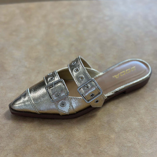 SODA - Usual, Buckle Strap, Slip On Flats - Gold